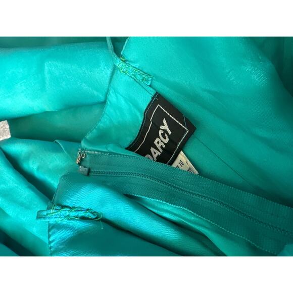 1980s Darcy Teal Iridescent Ruffled Prom Dress – Gold Accents, ILGWU small - Picture 14 of 14